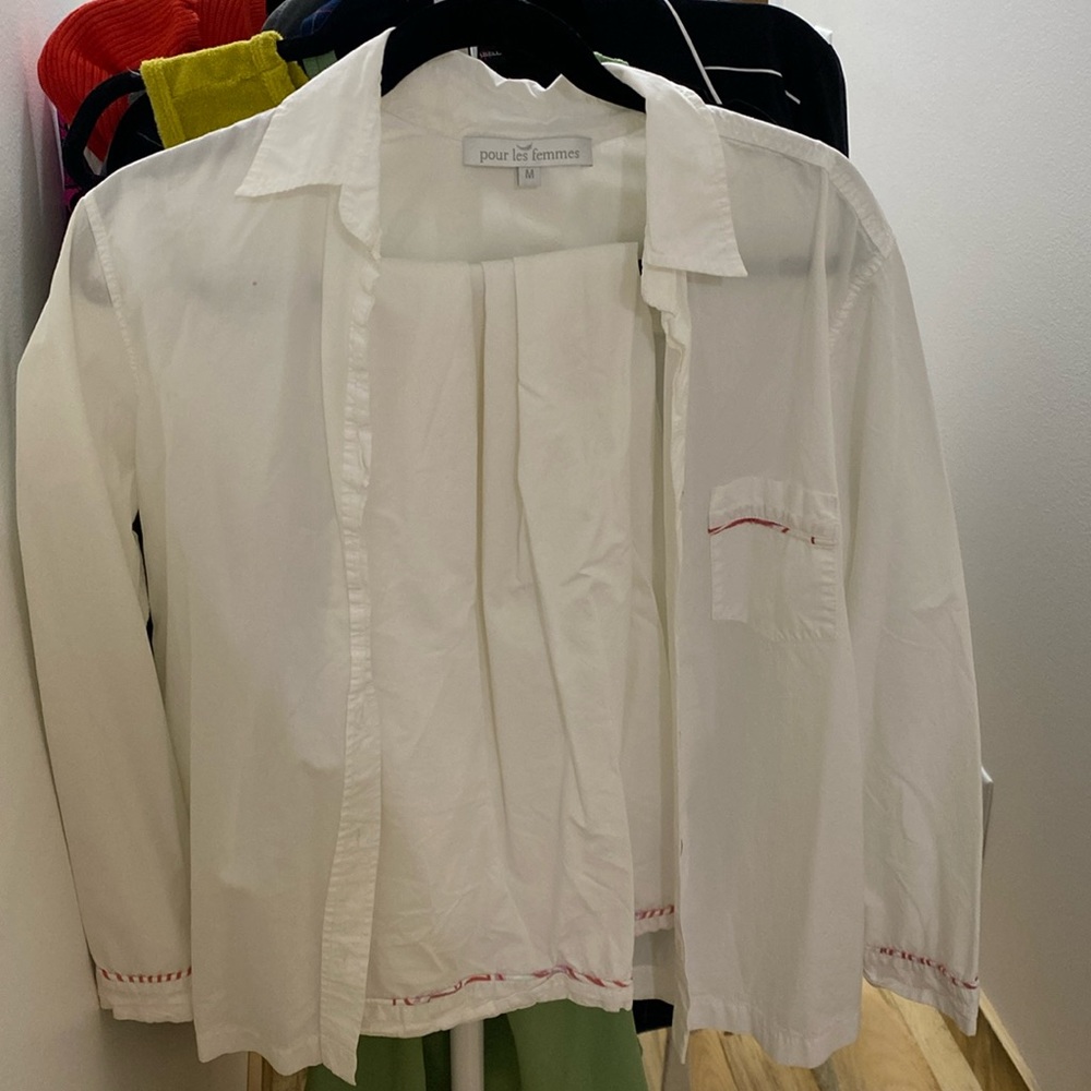 Cosabella White Pajama Shirt with Red Stitching